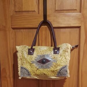 Yellow and Brown Women's Handbag